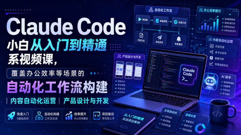 Claude Code小白从入门到精通系视频课，覆盖办公效率等场景的自动化工作流构建|内容自动化运营|产品设计与开发-韬哥副业项目资源网