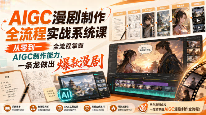 AIGC漫剧制作全流程实战系统课，从零到一全流程掌握AIGC制作能力，一条龙做出爆款漫剧-韬哥副业项目资源网