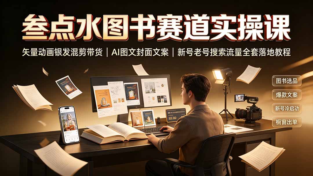 叁点水图书赛道实操课|矢量动画银发混剪带货,AI图文封面文案,新号老号搜索流量全套落地教程-韬哥副业项目资源网