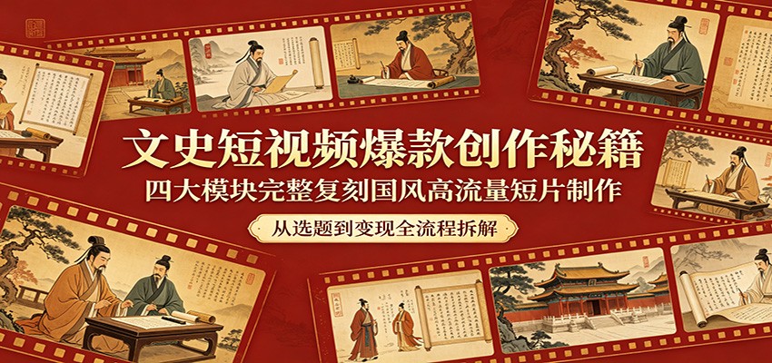 文史短视频爆款创作秘籍：四大模块完整复刻国风高流量短片制作-韬哥副业项目资源网