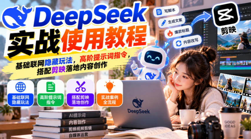 DeepSeek实战使用教程｜基础联网隐藏玩法，高阶提示词指令，搭配剪映落地内容创作-韬哥副业项目资源网