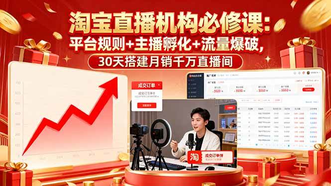 （16087期）淘宝直播机构必修课：平台规则/主播孵化/流量爆破,30天搭建月销千万直播间-韬哥副业项目资源网