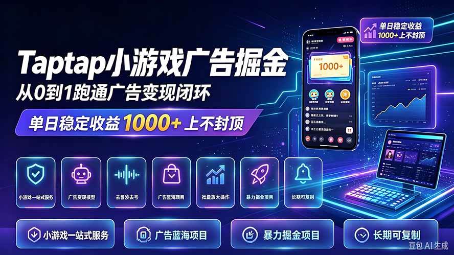 (21263期)TapTap小游戏广告掘金日赚收益1000+上不封顶-韬哥副业项目资源网