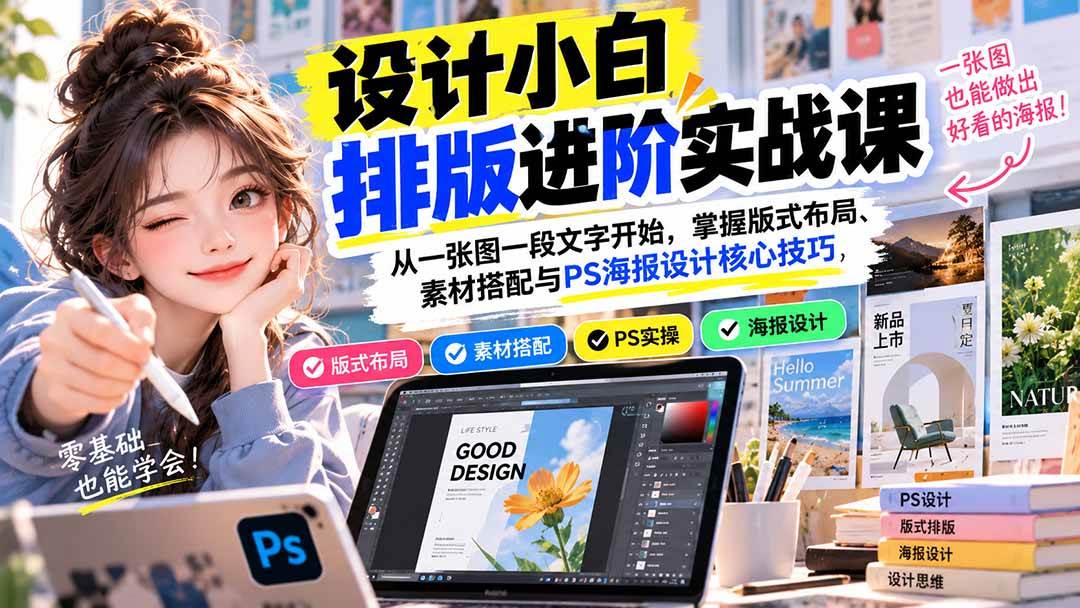 （20838期）设计小白排版进阶实战课：从一张图一段文字开始，掌握版式布局、素材搭配与PS海报设计核心技巧-韬哥副业项目资源网