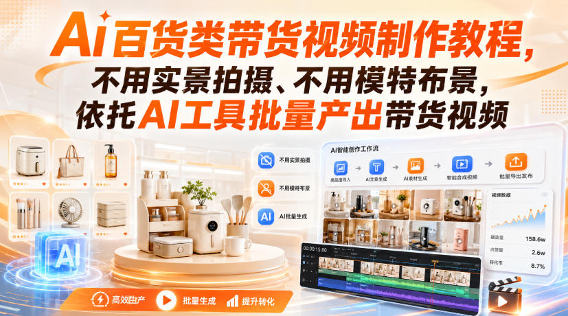 Ai百货类带货视频制作教程，不用实景拍摄、不用模特布景，依托AI工具批量产出带货视频-韬哥副业项目资源网