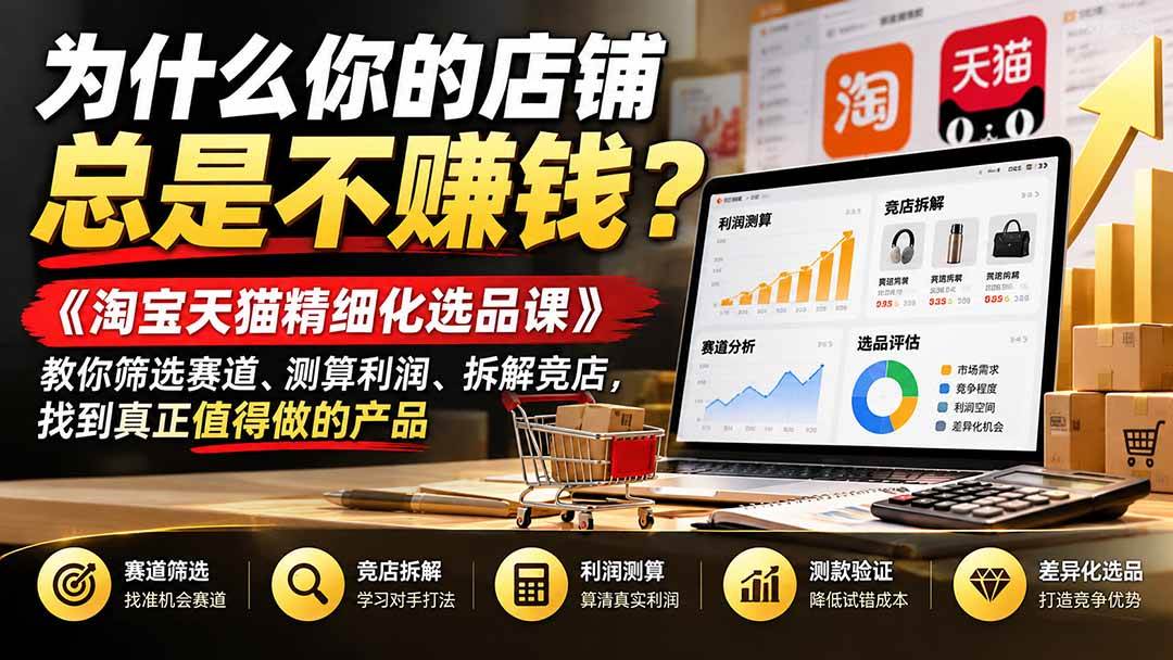 (21171期)为什么你的店铺总是不赚钱?《淘宝天猫精细化选品课》教你筛选赛道、测算利润、拆解竞店,找到真正值得做的产品-韬哥副业项目资源网