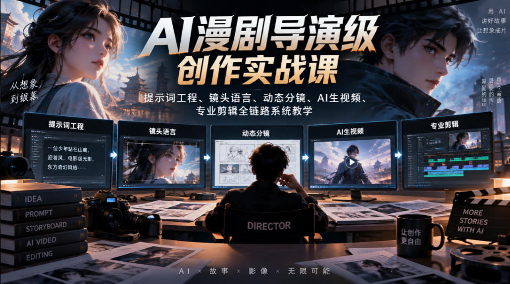 AI漫剧导演级创作实战课|提示词工程、镜头语言、动态分镜、AI生视频、专业剪辑全链路系统教学-韬哥副业项目资源网