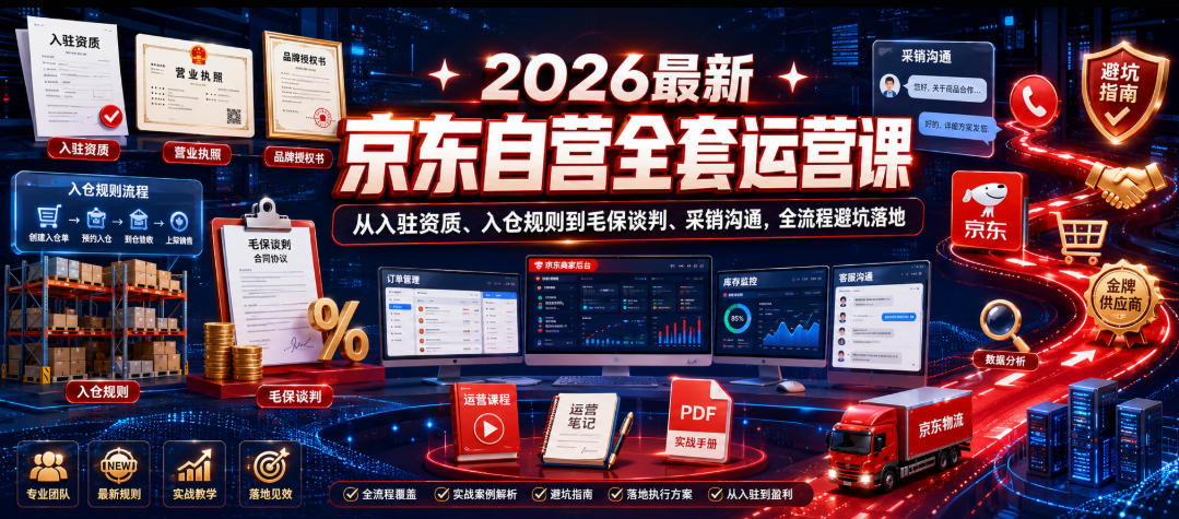 2026最新京东自营全套运营课，从入驻资质、入仓规则到毛保谈判、采销沟通，全流程避坑落地-韬哥副业项目资源网