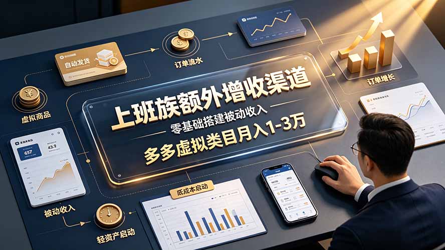 上班族额外增收渠道,零基础搭建被动收入,多多虚拟类目月入 1-3 万-韬哥副业项目资源网