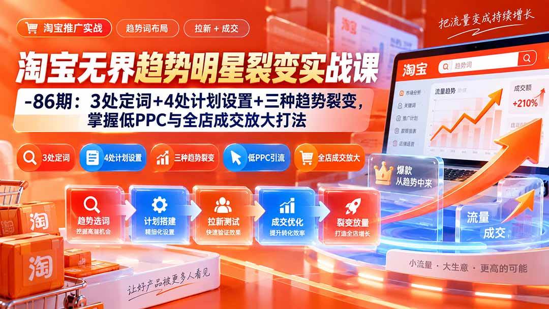 （20320期）淘宝无界趋势明星裂变实战课-86期：3处定词+4处计划设置+三种趋势裂变，掌握低PPC与全店成交放大打法-韬哥副业项目资源网