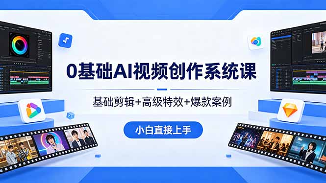 0基础AI视频创作系统课,基础剪辑+高级特效+爆款案例,小白直接上手-韬哥副业项目资源网