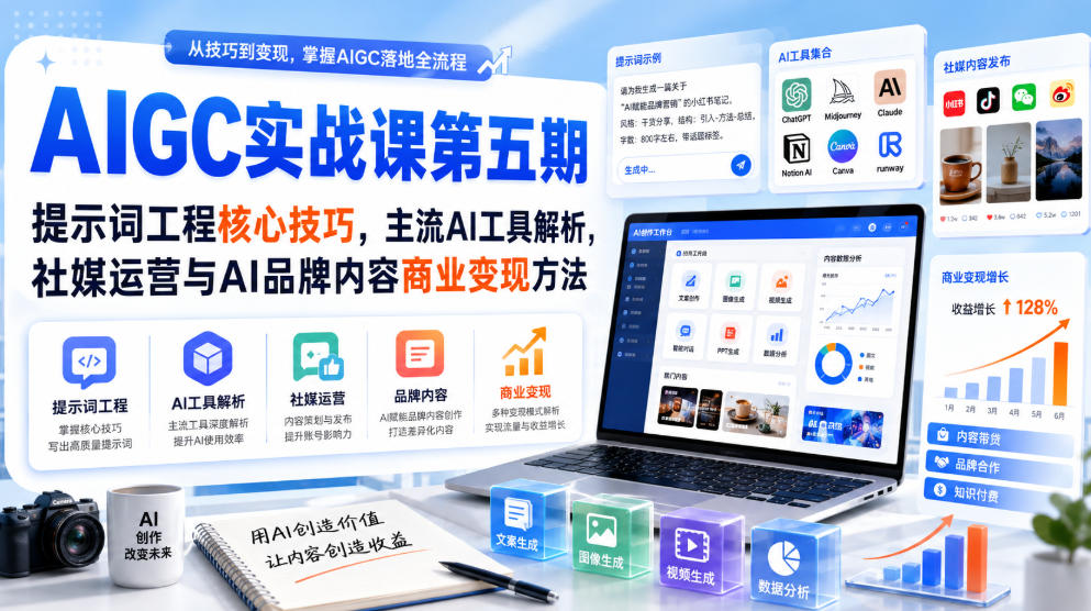 刺猬星球·AIGC实战课第五期,提示词工程核心技巧,主流AI工具解析,社媒运营与AI品牌内容商业变现方法-韬哥副业项目资源网