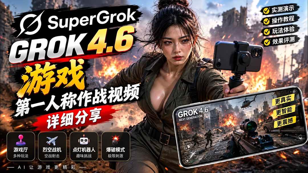 （20502期）Grok 4.6 也能做游戏？第一人称作战视频实测｜玩法详细讲解-韬哥副业项目资源网