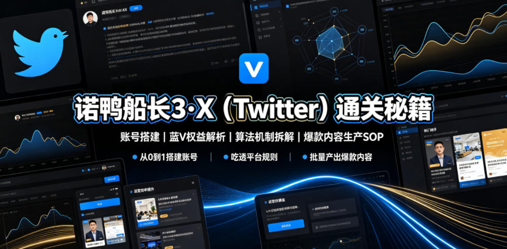 诺鸭船长3·X(Twitter)通关秘籍，涵盖账号搭建、蓝V权益解析、算法机制拆解及爆款内容生产SOP-韬哥副业项目资源网