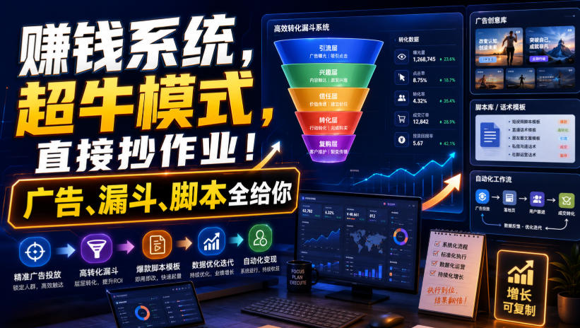 賺钱系统,超牛模式,直接抄作业!广告、漏斗、脚本全给你【原创双语字幕】-韬哥副业项目资源网