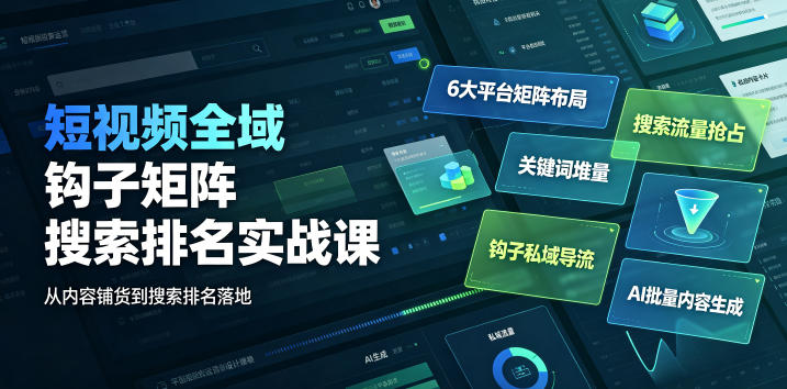 短视频全域钩子矩阵搜索排名实战课｜6大平台矩阵布局、关键词堆量抢占搜索流量、钩子私域导流、AI批量内容生成-韬哥副业项目资源网
