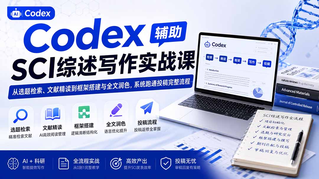 Codex辅助SCI综述写作实战课——从选题检索、文献精读到框架搭建与全文润色，系统跑通投稿完整流程-韬哥副业项目资源网