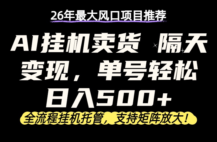 26年最新AI挂机卖货,隔天出收益,单账号轻松日入500+-韬哥副业项目资源网