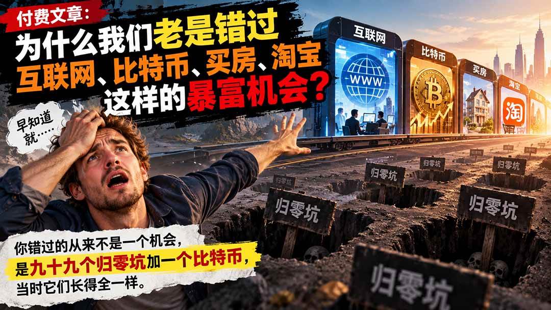 （20834期）付费文章：为什么我们老是错过互联网、比特币、买 房、淘宝这样的暴富机会？-韬哥副业项目资源网