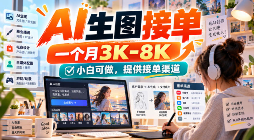 AI生图接单,一个月3K-8K,小白可做,提供接单渠道-韬哥副业项目资源网