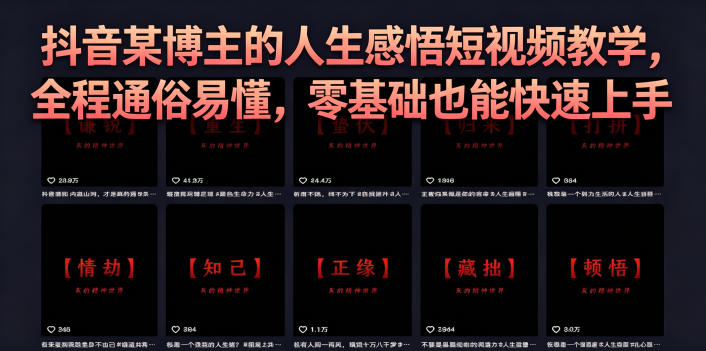 抖音某博主的灰太狼人生感悟短视频教学，全程通俗易懂，零基础也能快速上手-韬哥副业项目资源网