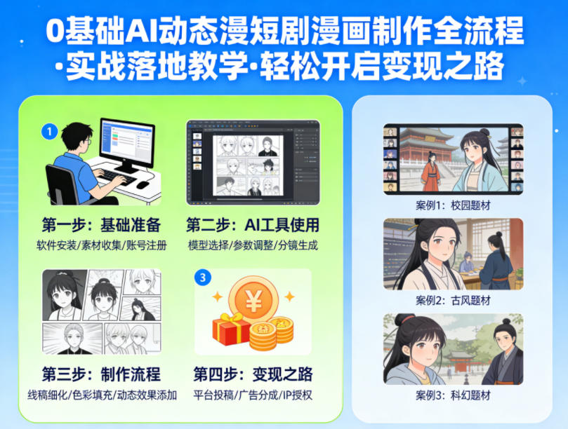 0基础AI动态漫短剧漫画制作全流程，实战落地教学，轻松开启变现之路-韬哥副业项目资源网