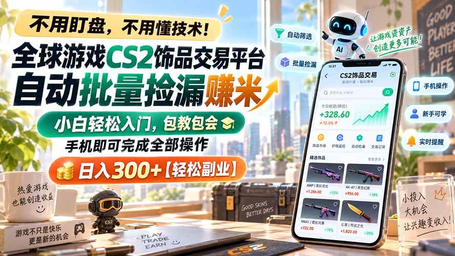 (20454期)全球游戏CS2饰品交易平台自动批量捡漏赚米,小白轻松入门,包教包会,手机即可完成全部操作,日入300+【轻松副业】-韬哥副业项目资源网