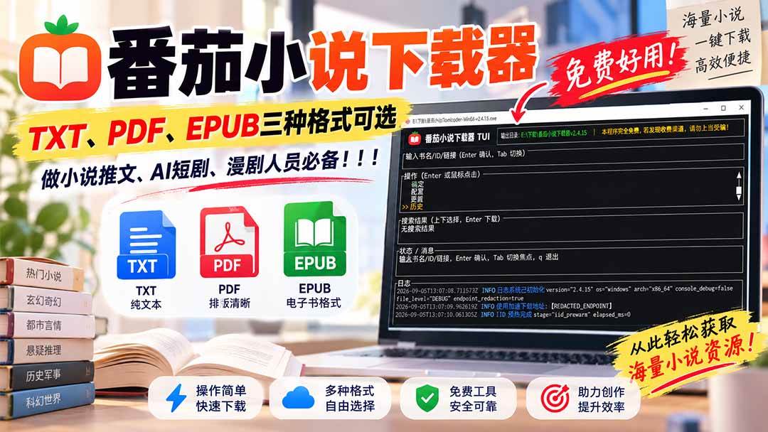 （20529期）番茄小说下载器，TXT、PDF、EPUB三种格式可选，做小说推文、AI短剧、漫剧人员必备！-韬哥副业项目资源网