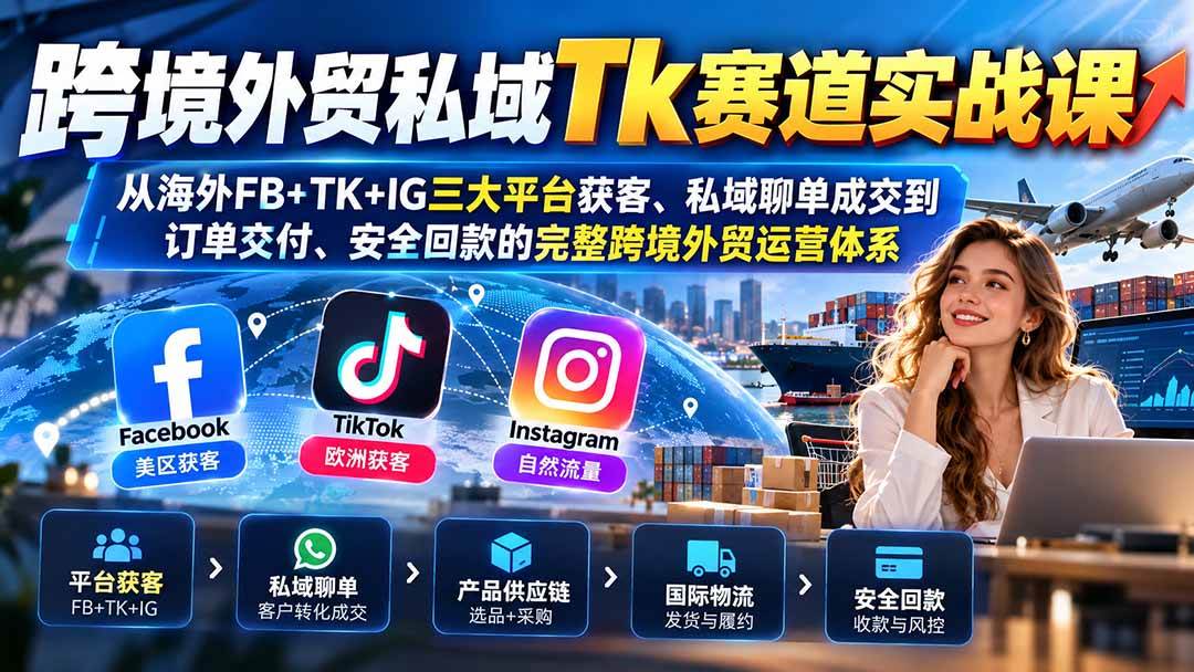 （20894期）跨境外贸私域Tk赛道实战课：从海外FB+TK+IG三大平台获客、私域聊单成交到订单交付、安全回款的完整跨境外贸运营体系-韬哥副业项目资源网