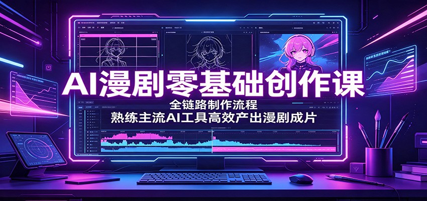 AI漫剧零基础创作课：全链路制作流程，熟练主流AI工具高效产出漫剧成片-韬哥副业项目资源网