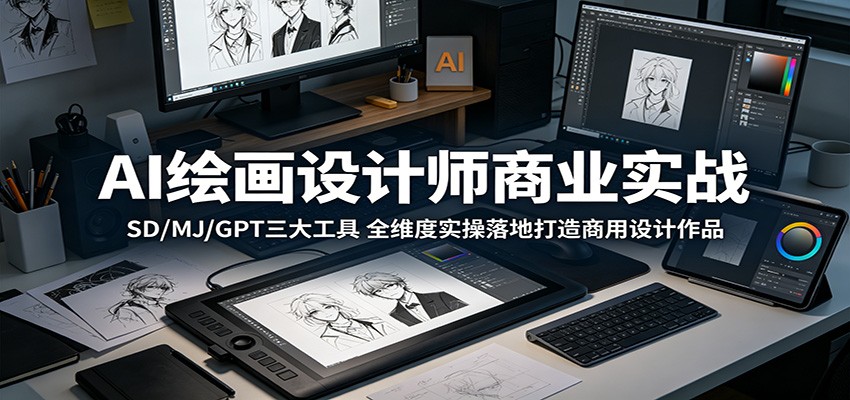 AI绘画设计师商业实战:SD/MJ/GPT三大工具,全维度实操落地打造商用设计作品-韬哥副业项目资源网