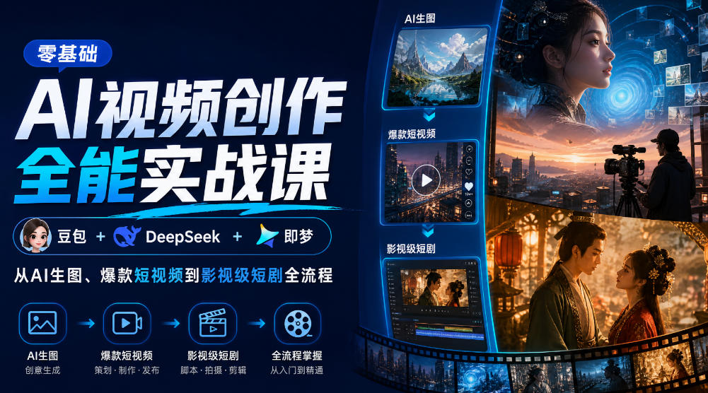 零基础AI视频创作全能实战课｜豆包+DeepSeek+即梦，从AI生图、爆款短视频到影视级短剧全流程-韬哥副业项目资源网