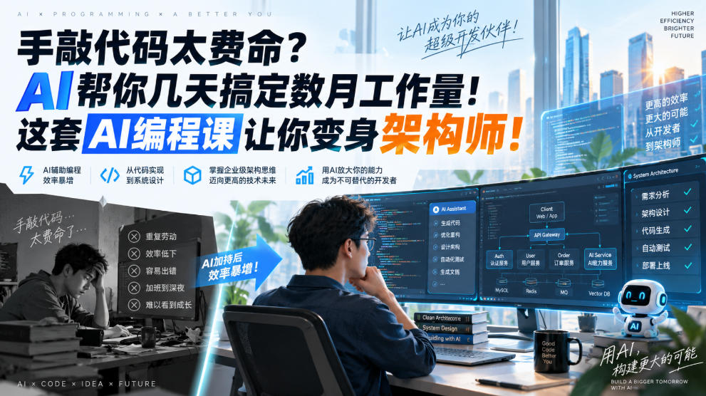 手敲代码太费命？AI帮你几天搞定数月工作量！这套AI编程课让你变身架构师！【原创双语字幕】-韬哥副业项目资源网