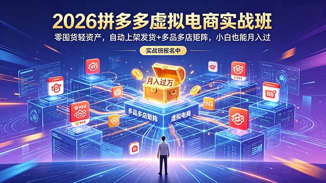 2026拼多多虚拟电商实战班:零囤货轻资产,自动上架发货+多品多店矩阵,小白也能月入过万-韬哥副业项目资源网