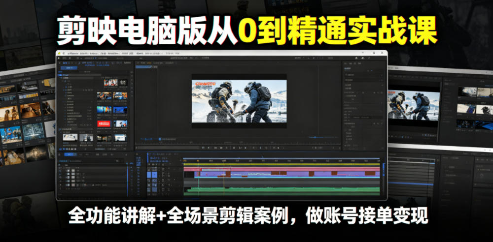 剪映电脑版从0到精通实战课,全功能讲解+全场景剪辑案例,做账号接单变现-韬哥副业项目资源网