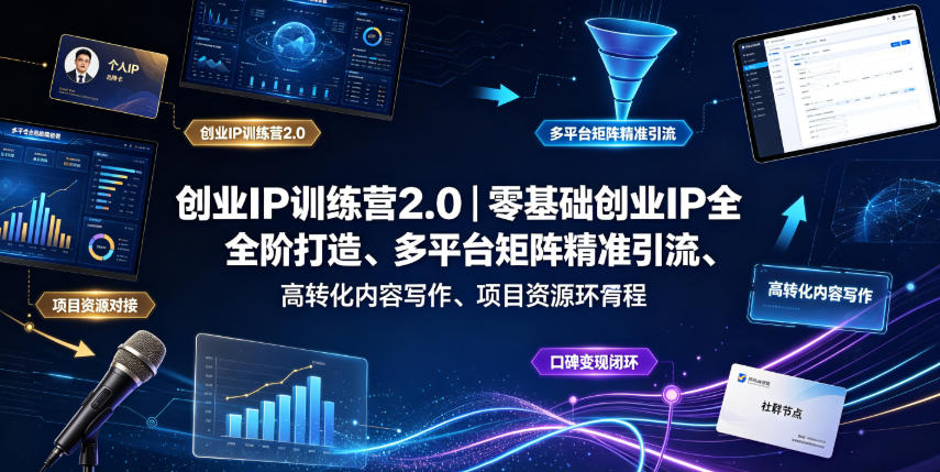 创业IP训练营2.0｜零基础创业IP全阶打造、多平台矩阵精准引流、高转化内容写作、项目资源对接与口碑变现闭环课程-韬哥副业项目资源网