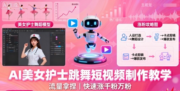 AI美女护士跳舞短视频制作教学，流量拿捏，快速涨千粉万粉【提示词+视频教程】-韬哥副业项目资源网