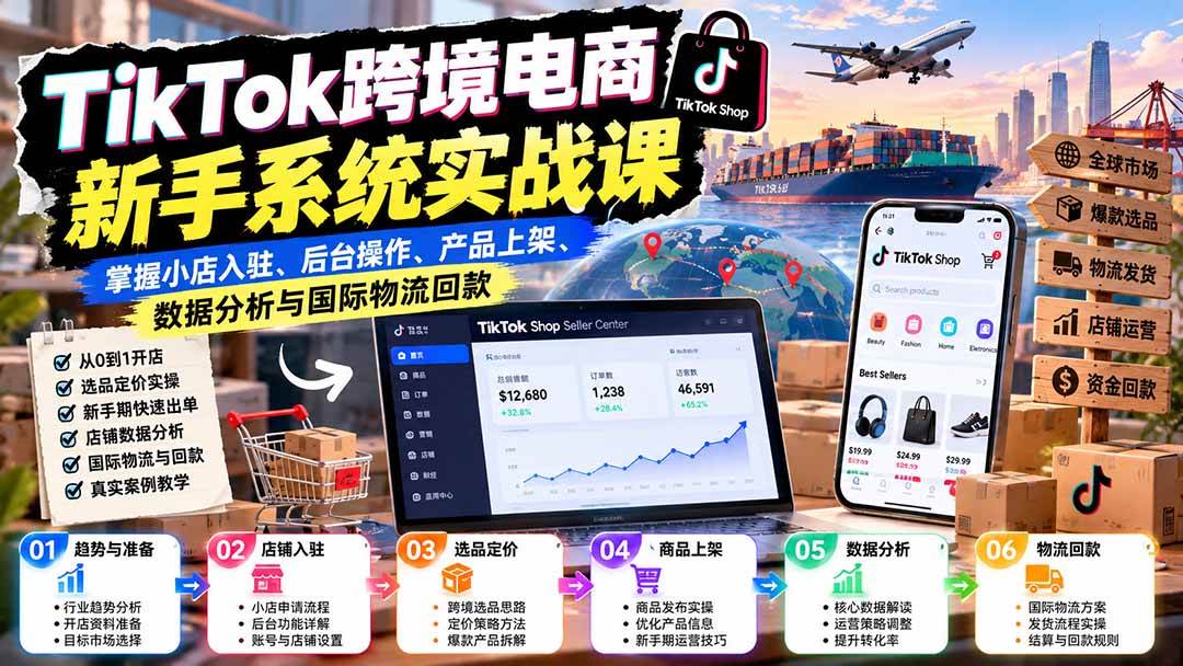 (20672期)TikTok跨境电商新手系统实战课:掌握小店入驻、后台操作、产品上架、数据分析与国际物流回款 (20672期)TikTok跨境电商新手系统实战课:掌握小店入驻、后台操作、产品上架、数据分析与国际物流回款