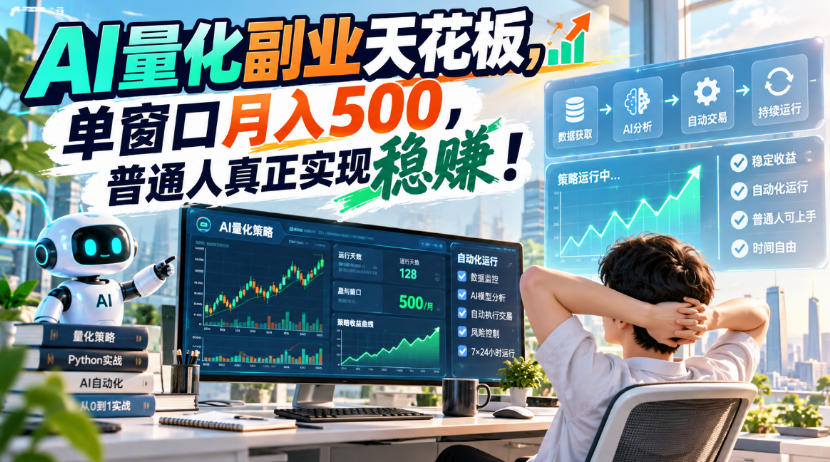 AI量化副业天花板，单窗口月入500，普通人真正实现稳賺！【揭秘】-韬哥副业项目资源网