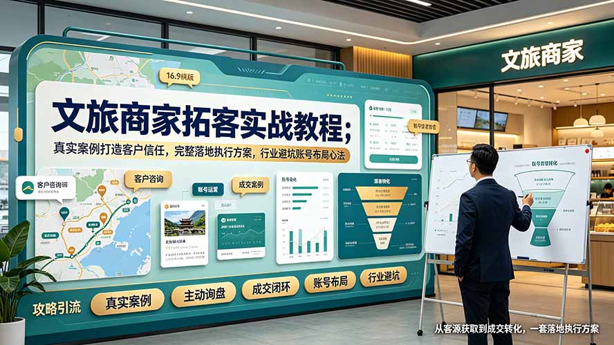 文旅商家拓客实战教程;真实案例打造客户信任,完整落地执行方案,行业避坑账号布局心法-韬哥副业项目资源网