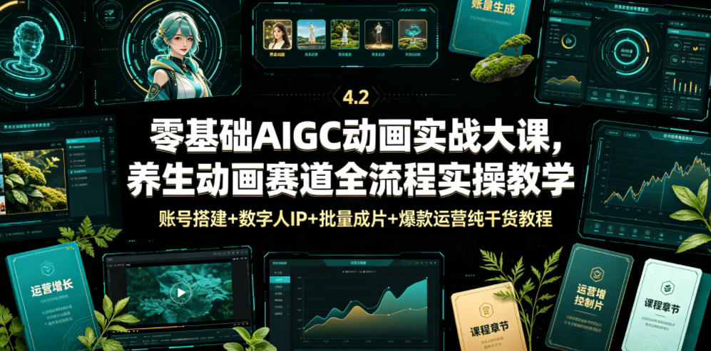 零基础AIGC动画实战大课，养生动画赛道全流程实操教学，账号搭建+数字人IP+批量成片+爆款运营纯干货教程-韬哥副业项目资源网