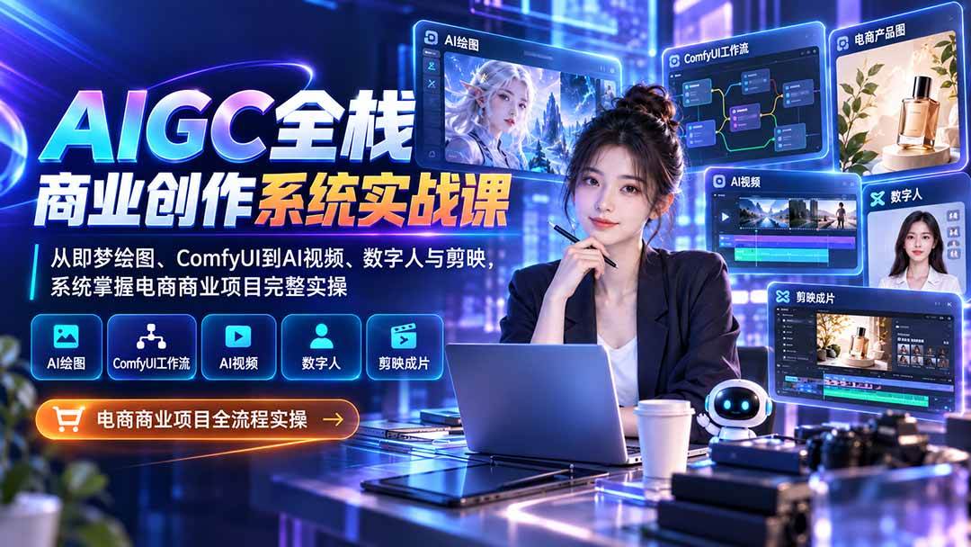 (20342期)AIGC全栈商业创作系统实战课:从即梦绘图、ComfyUI到AI视频、数字人与剪映,系统掌握电商商业项目完整实操 (20342期)AIGC全栈商业创作系统实战课:从即梦绘图、ComfyUI到AI视频、数字人与剪映,系统掌握电商商业项目完整实操