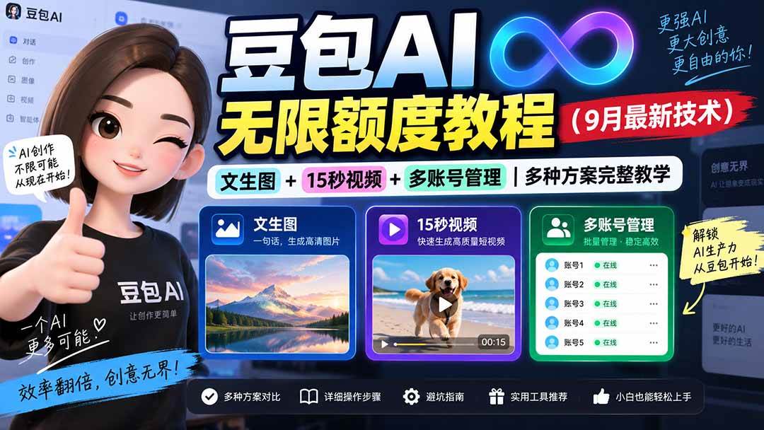 (20288期)豆包AI无限额度教程(9月最新技术)|文生图+15秒视频+多账号管理|多种方案完整教学 (20288期)豆包AI无限额度教程(9月最新技术)|文生图+15秒视频+多账号管理|多种方案完整教学