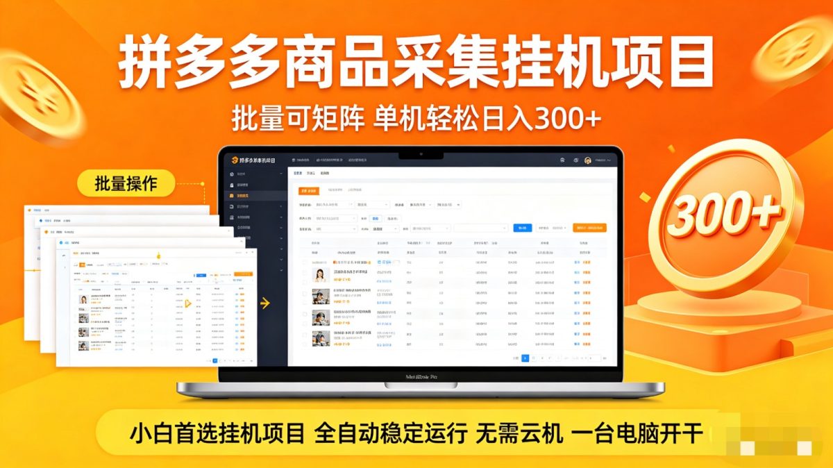 拼多多商品采集全自动挂机玩法 批量可矩阵 单机轻松日入300+-韬哥副业项目资源网