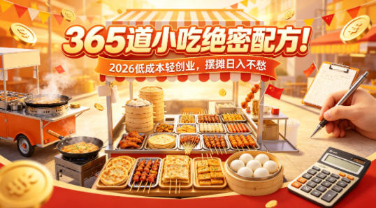 365道小吃绝密配方!2026低成本轻创业,摆摊日入不愁-韬哥副业项目资源网