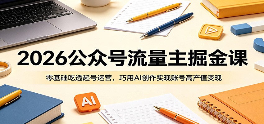 2026公众号流量主掘金课：零基础吃透起号运营，巧用AI创作实现账号高产值变现-韬哥副业项目资源网