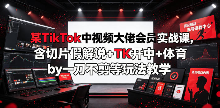 某TikTok中视频大佬会员实战课，含切片假解说+TK开中+体育by一刀不剪等玩法教学-韬哥副业项目资源网