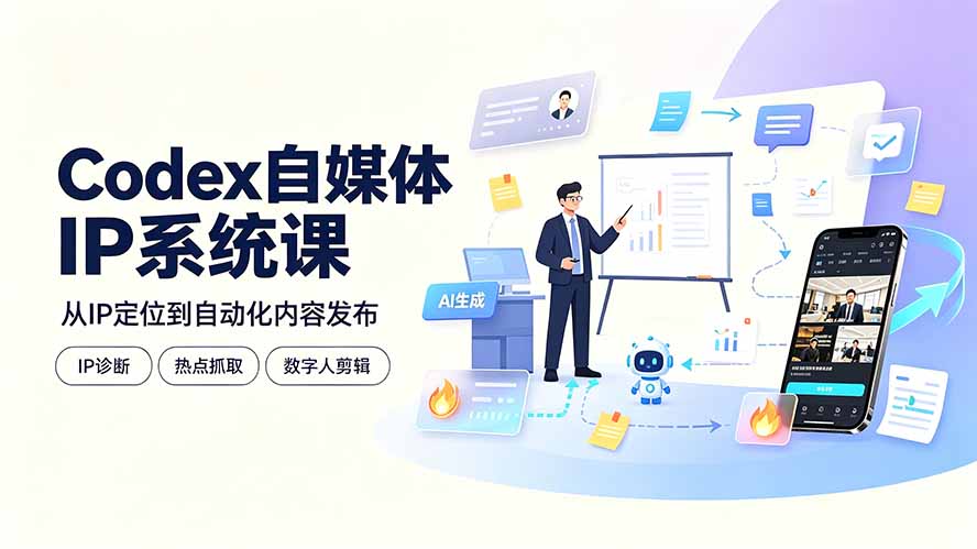 Codex自媒体IP系统课：IP诊断/热点抓取/IP蒸馏 Skill，爆款复刻数字人多平台自动发布教程-韬哥副业项目资源网