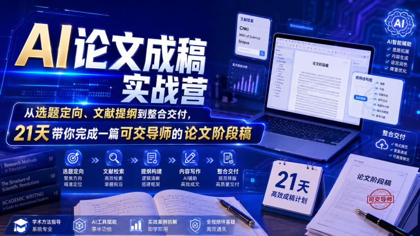 AI论文成稿实战营，从选题定向、文献提纲到整合交付，21天带你完成一篇可交导师的论文阶段稿-韬哥副业项目资源网