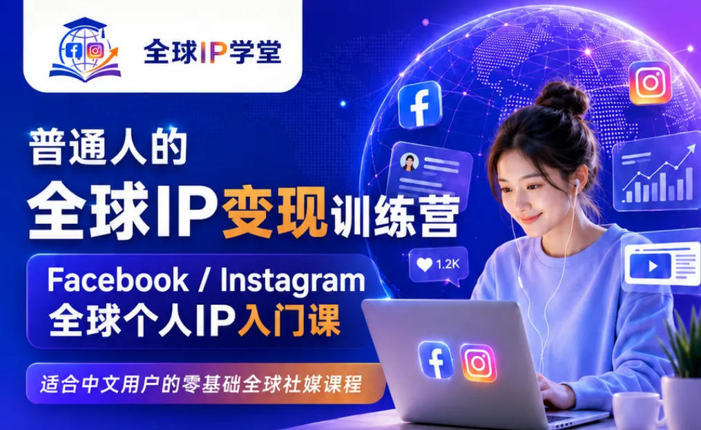 普通人的全球IP变现训练营,Facebook/Instagram全球个人IP入门课,零基础全球社媒课程-韬哥副业项目资源网